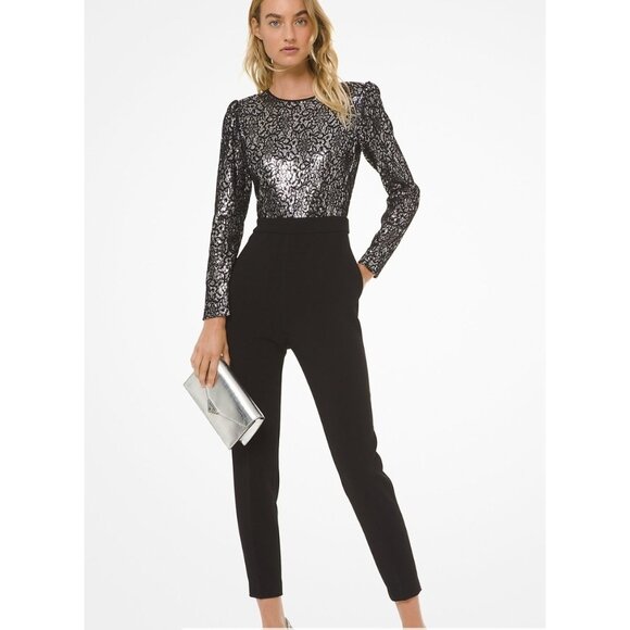 New! Michael Kors Sequin Lace Tuxedo Jumpsuit Size 2